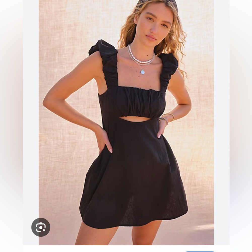 Free People BOM BOM Island Elegant Black Ruffle Mini Dress Sz L - Picture 2 of 6